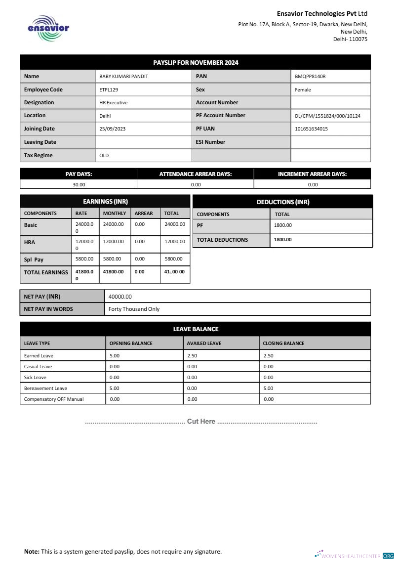 Download Ensavior Technologies payslip template in Word and PDF formats.pdf, 1 Photoshop template